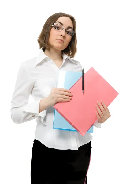 Geschäftsfrau mit zwei Ordnern mit Dokumenten — Stockfoto