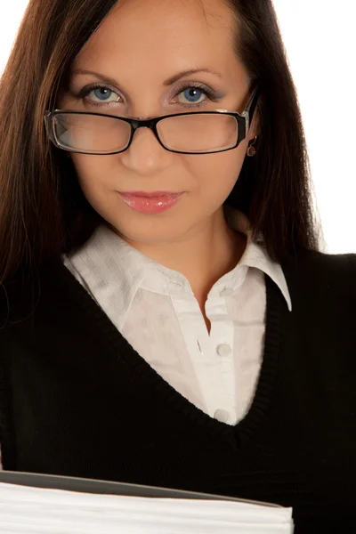 Empresaria segura de sí misma en gafas mirando a la cámara —  Fotos de Stock