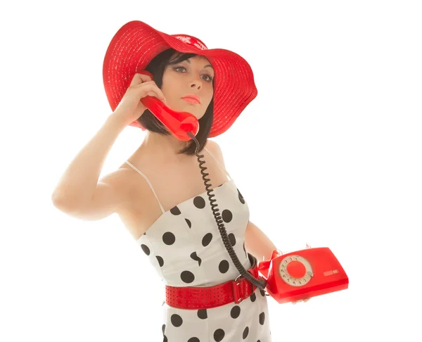 Woman with telephone — Stock Photo, Image