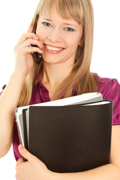 Businesswoman holding a black folder — Stock Photo, Image