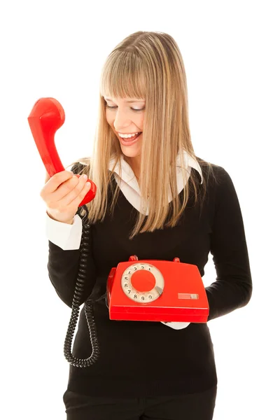 Lachende vrouw met telefoon — Stockfoto