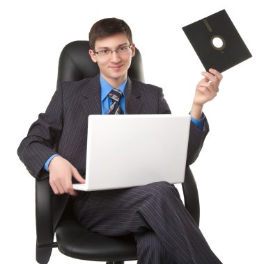 Young man with floppy disk clipart