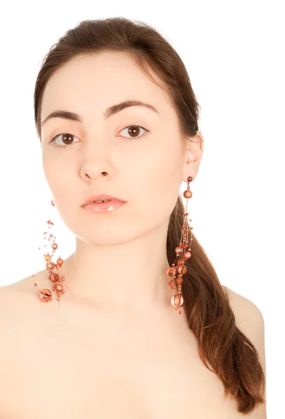 Portrait of beautiful woman with earrings — Stock Photo, Image