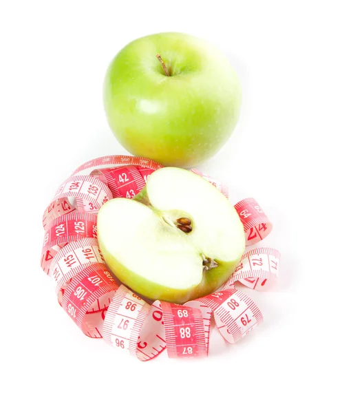 Imagem de maçã verde e fita métrica — Fotografia de Stock