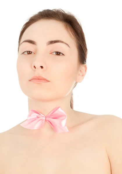 Close-up beautiful woman with bow tie — Stock Photo, Image