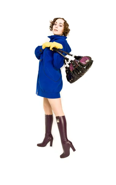 Feliz mulher de cabelos encaracolados de casaco — Fotografia de Stock