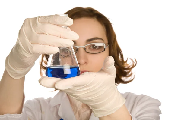 Scientist with one flask — Stock Photo, Image