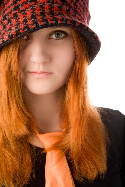 Red haired meisje in hoed — Stockfoto