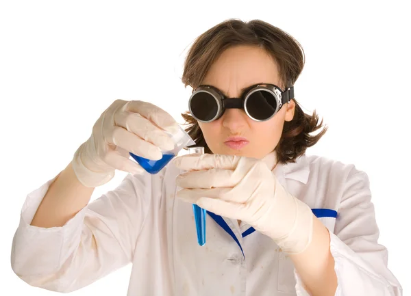 Szalony chemik kobieta (punkt skupienia na twarz) — Zdjęcie stockowe