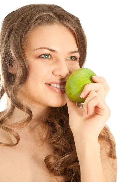 Piękna kobieta z zielonym jabłkiem — Zdjęcie stockowe