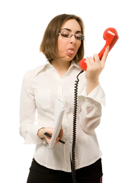 Secretario mostrando la lengua al teléfono — Foto de Stock