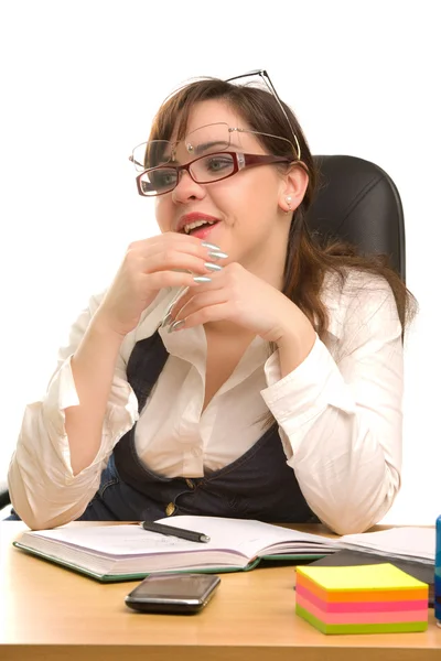 Young businesswoman with three glasses — Stock Photo, Image