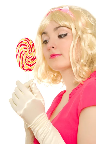 Femme avec sucette colorée — Photo