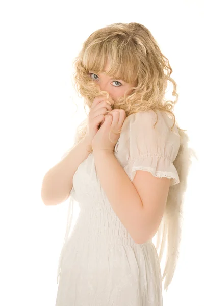 Сором'язливий блондин ангел — стокове фото