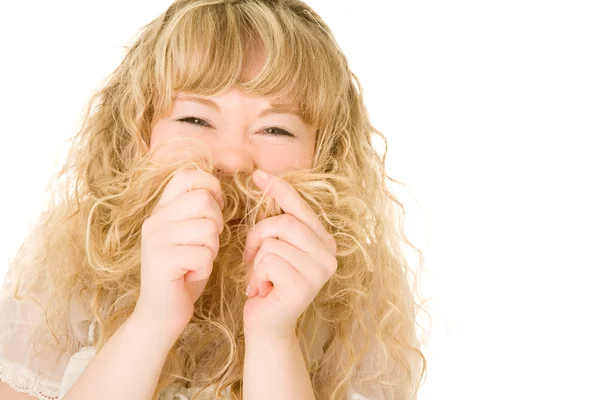 Funny blonde with curly hair — Stock Photo, Image