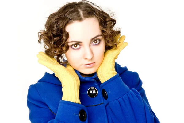 Curly-haired woman in coat — Stock Photo, Image