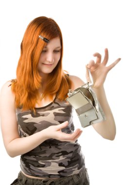 Girl with broken hard drive clipart