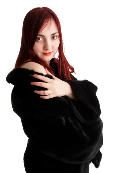 Kırmızı saçlı kız kırmızı dudaklar — Stok fotoğraf