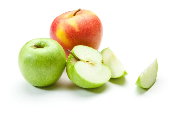 Obraz zielone jabłka i duże czerwone jabłko — Zdjęcie stockowe