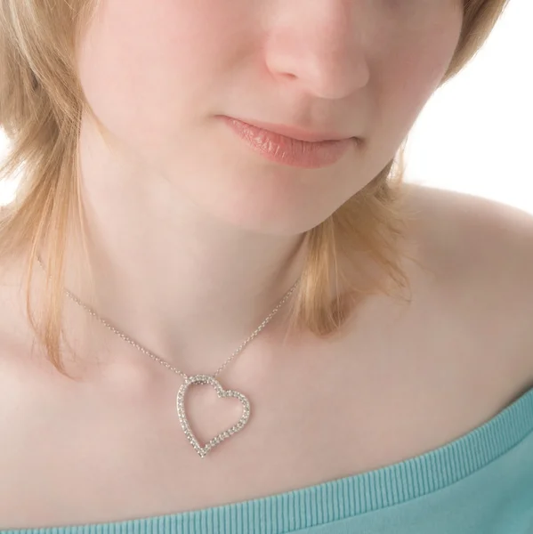 Beautiful girl with jewel on her neck — Stock Photo, Image