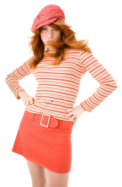 Red haired girl with brush posing — Stock Photo, Image