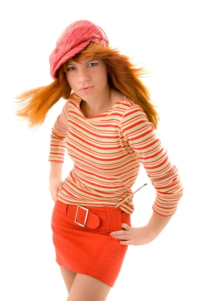Dívka v čepici s kartáčem — Stock fotografie