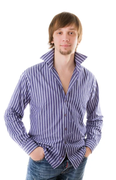 Mooie zelfbewuste man in shirt op zoek naar de camera — Stockfoto