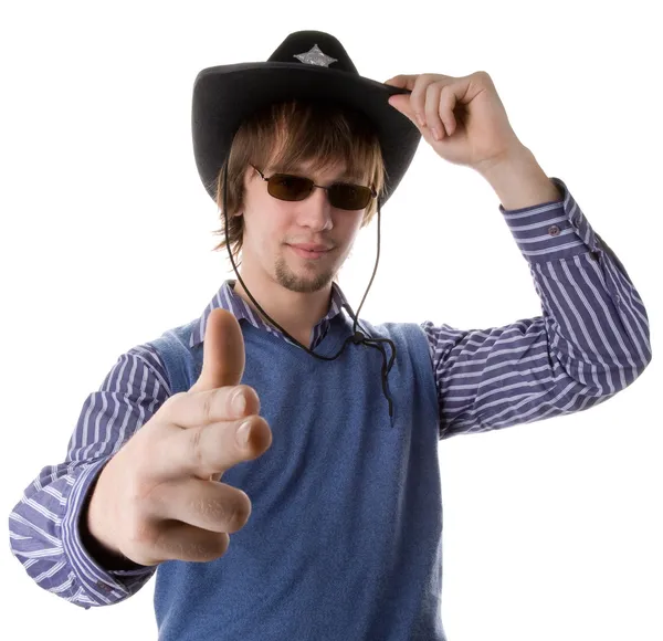 Barna hajú ember cowboy kalapban — Stock Fotó