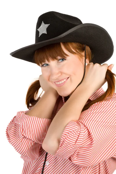 Red haired meisje in cowboy-hoed — Stockfoto