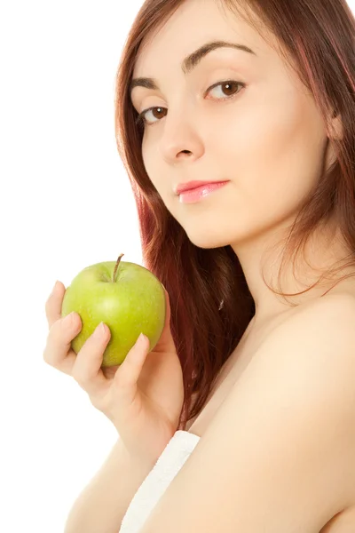 青苹果的美丽女人 — 图库照片