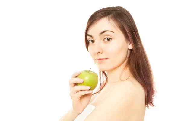 Bella donna con mela verde — Foto Stock