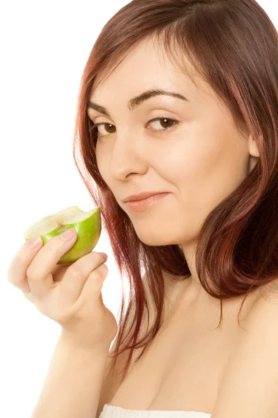 Mulher beautiflul com maçã verde — Fotografia de Stock