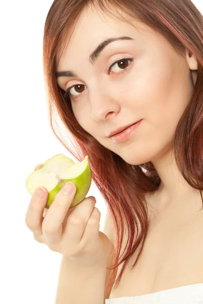 Hermosa mujer con manzana verde — Foto de Stock