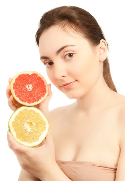 Vacker kvinna med grapefrukt — Stockfoto