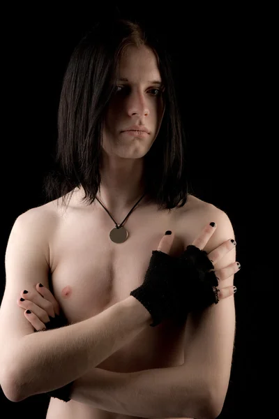 Young goth man on black — Stock Photo, Image