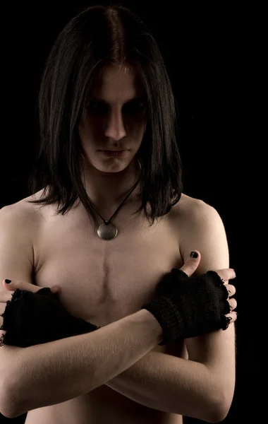 Young goth man on black — Stock Photo, Image