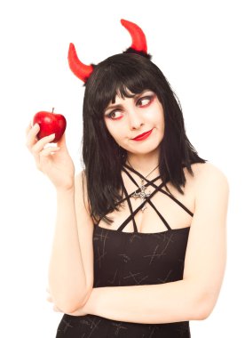 Displeased witch with red apple clipart