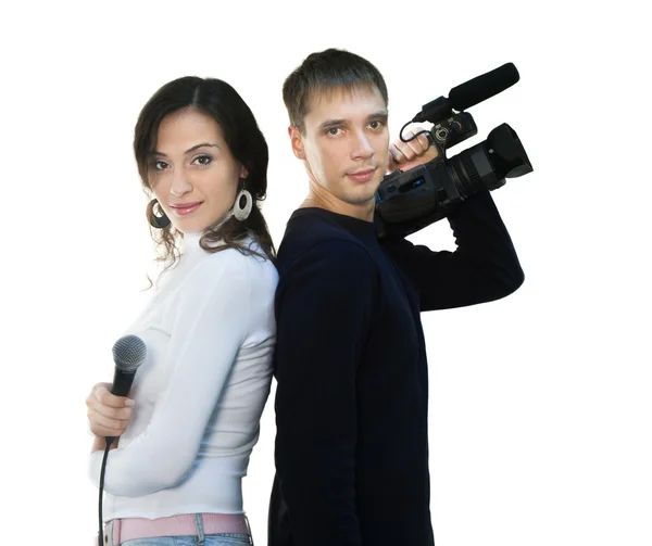 Teleoperadora y reportero de tv — Stockfoto