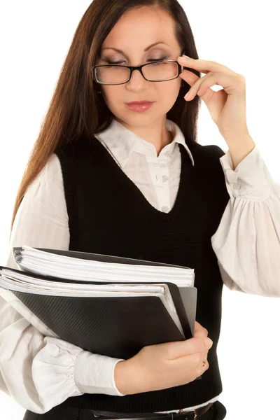 Woman with folders in her hands — Stock Photo, Image