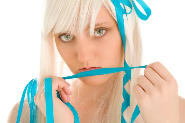 Woman in white wig — Stock Photo, Image