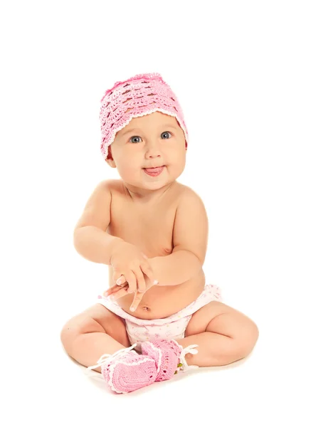 Yere oturmak güzel bebek kız — Stok fotoğraf
