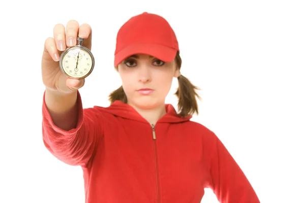 Coach with stopwatch (focus on stopwatch) — Stock Photo, Image