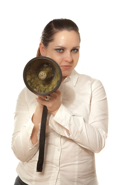 Mujer de negocios con megáfono — Foto de Stock