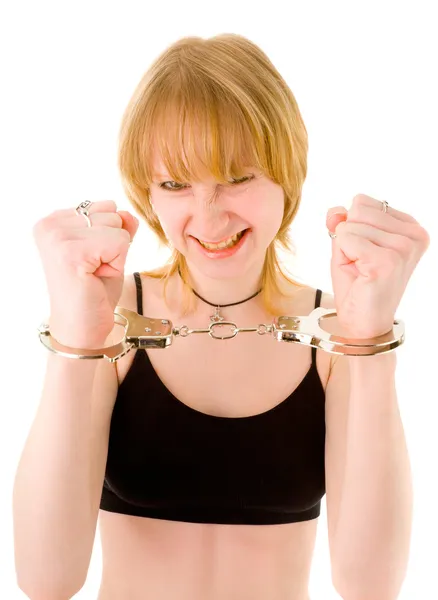 Жінка в наручники — стокове фото