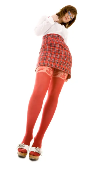 Girl in checkered skirt — Stock Photo, Image