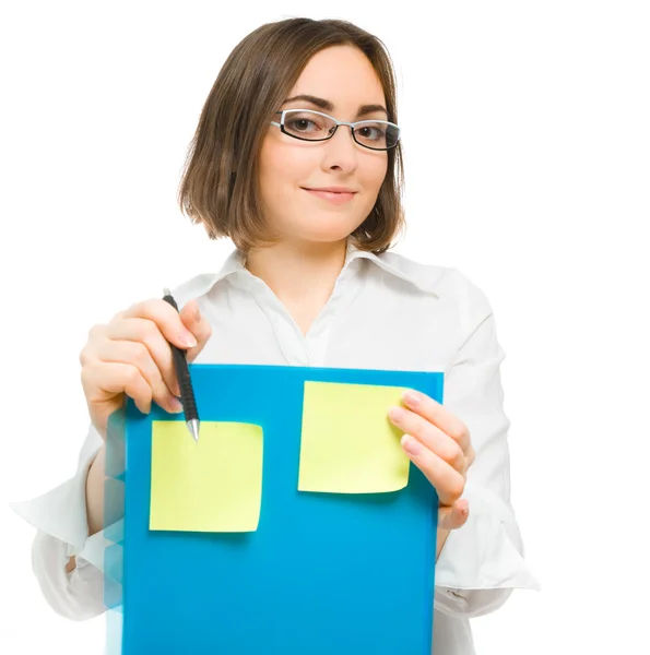 Picture of a young secretary holding a folder — Stock Photo, Image