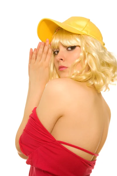 Femme en bonnet jaune — Photo