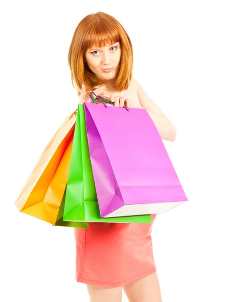 Piękna młoda kobieta z jej torby na zakupy — Zdjęcie stockowe