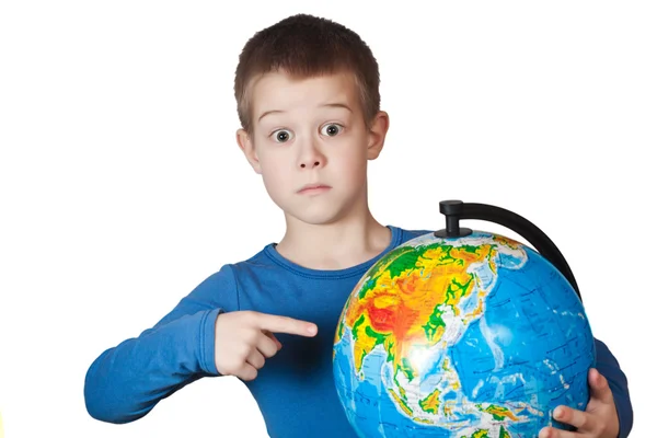 Boy with a globe — Stock Photo, Image
