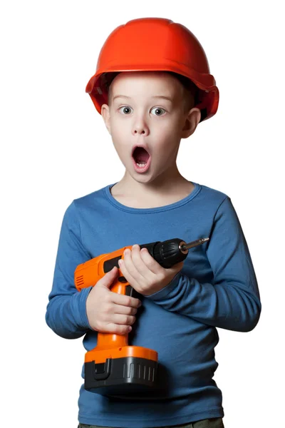 Mały chłopiec z śrubokręt — Zdjęcie stockowe